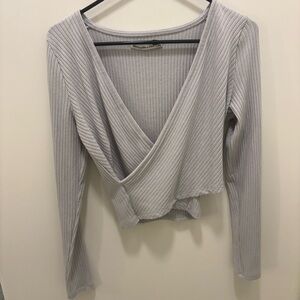 Abercrombie & Fitch Ribbed Wrap Blouse - Light Gray